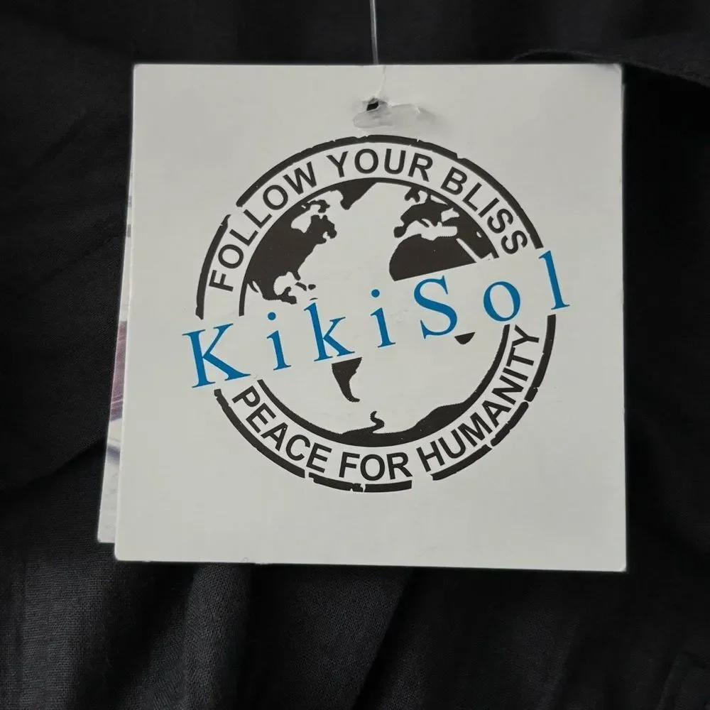 NWT KikiSol Womens M‎ Black Floral Cotton Shirt Button Down Boho Resort Vacation - Picture 9 of 15